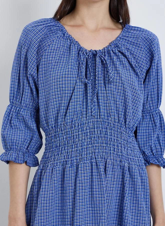 Take Two Take Two Smocked Detail Tie Up Neck Midi Dress