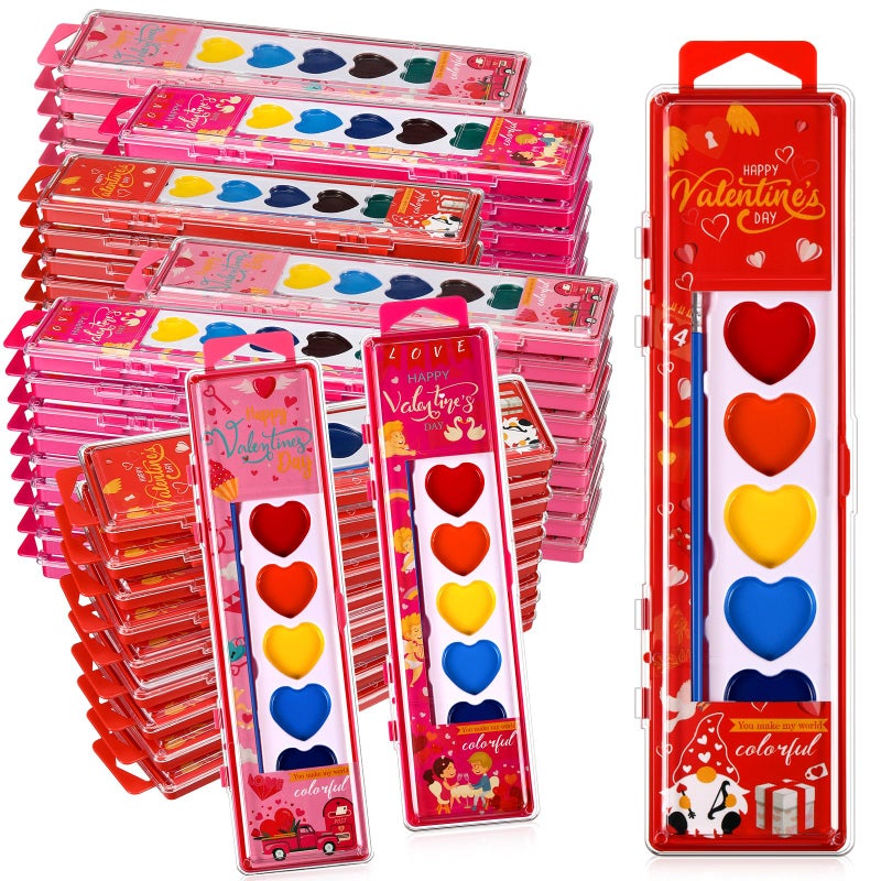 Watersay 36 Packs Valentines Heart Watercolor Paint Set 8 Washable Colors with Brushes Water Color Painting Kit Party Favor Valentines Gifts Painting Kit for Adult - Image 1