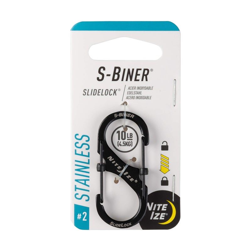 Nite Ize LSB2-01-R3 S-Biner SlideLock Dual Carabiner Locking Gates Stainless Steel Size #2 Black, Stainless - Image 1