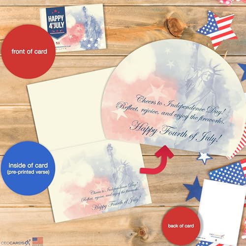 CEO Cards Independence Day Cards for Family & Business (1776 Statue of Liberty) Happy 4th of July Bulk Greeting Card Set Pack of 25 with Red Envelopes (5x7 inch - A7) Office, Work, Employees & Clients (JF2402) - Image 4