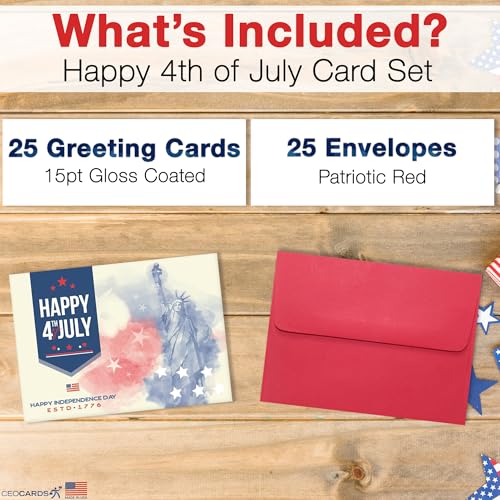 CEO Cards Independence Day Cards for Family & Business (1776 Statue of Liberty) Happy 4th of July Bulk Greeting Card Set Pack of 25 with Red Envelopes (5x7 inch - A7) Office, Work, Employees & Clients (JF2402) - Image 2
