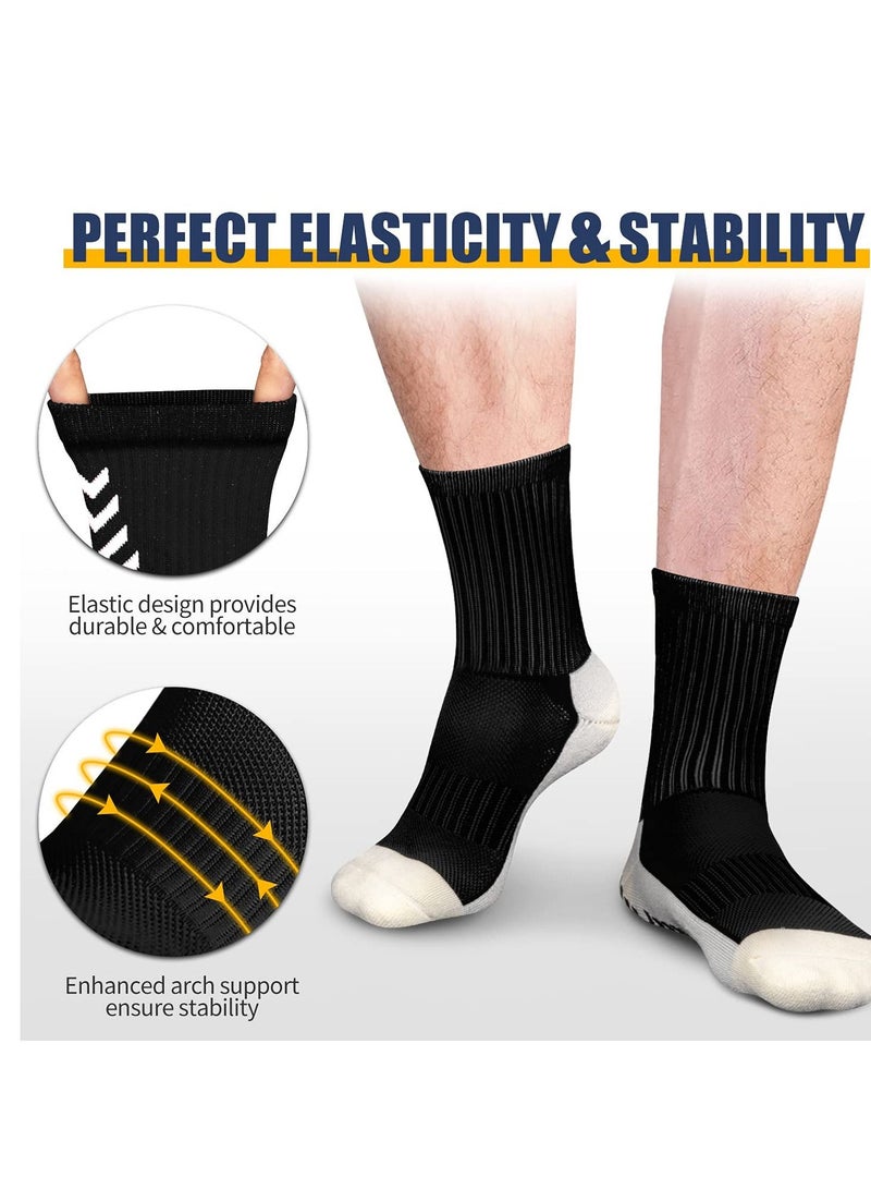 KASTWAVE 2 Pairs of Men's Non Slip Soccer Socks, Running Socks Sports Socks for Soccer Basketball Towel Bottom Sports Grip Socks Mid-calf Socks (Black, White)  - Image 4