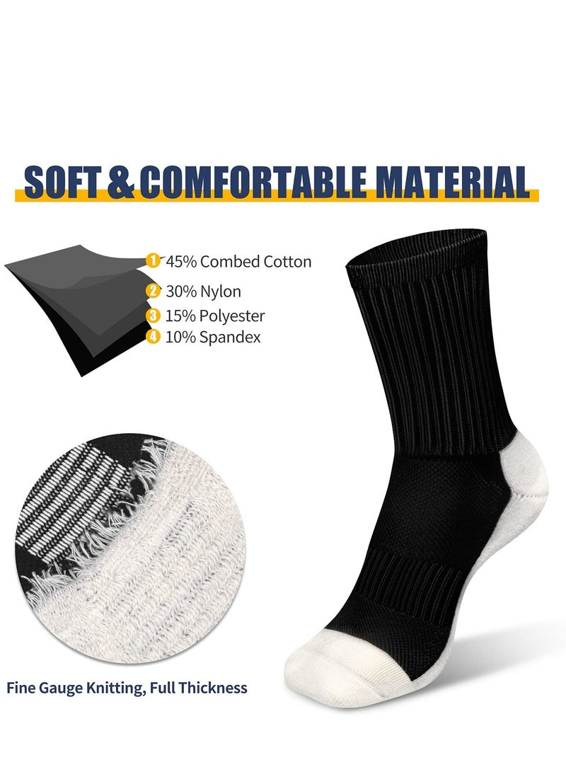 KASTWAVE 2 Pairs of Men's Non Slip Soccer Socks, Running Socks Sports Socks for Soccer Basketball Towel Bottom Sports Grip Socks Mid-calf Socks (Black, White)  - Image 5