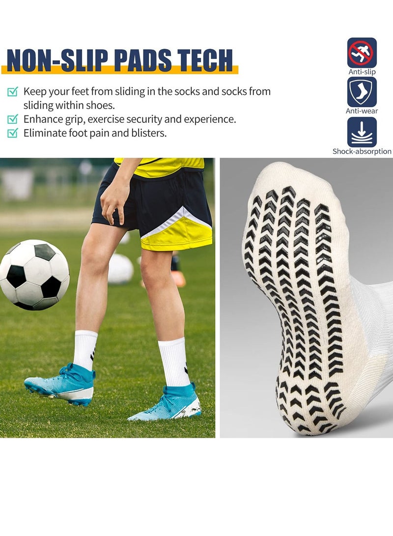 KASTWAVE 2 Pairs of Men's Non Slip Soccer Socks, Running Socks Sports Socks for Soccer Basketball Towel Bottom Sports Grip Socks Mid-calf Socks (Black, White)  - Image 3