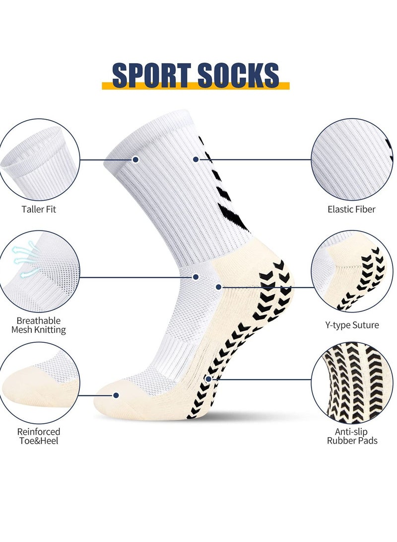 KASTWAVE 2 Pairs of Men's Non Slip Soccer Socks, Running Socks Sports Socks for Soccer Basketball Towel Bottom Sports Grip Socks Mid-calf Socks (Black, White)  - Image 2
