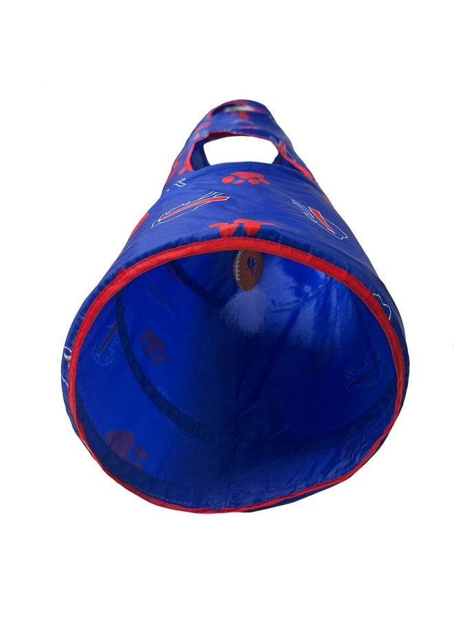 NFL Buffalo Bills Cat Tunnel Tube Toy with Plush Football Catnip and Feathers Collapsible Tunnel for Cats to Play, Peek and Hide, Sporty & Fun Cat Tunnel Toy with Team Logo All-Over Design!