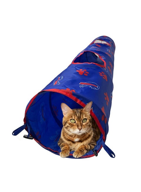 NFL Buffalo Bills Cat Tunnel Tube Toy with Plush Football Catnip and Feathers Collapsible Tunnel for Cats to Play, Peek and Hide, Sporty & Fun Cat Tunnel Toy with Team Logo All-Over Design!