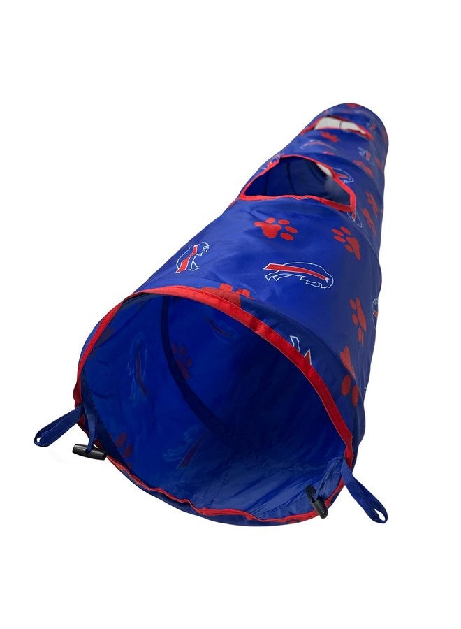 NFL Buffalo Bills Cat Tunnel Tube Toy with Plush Football Catnip and Feathers Collapsible Tunnel for Cats to Play, Peek and Hide, Sporty & Fun Cat Tunnel Toy with Team Logo All-Over Design!