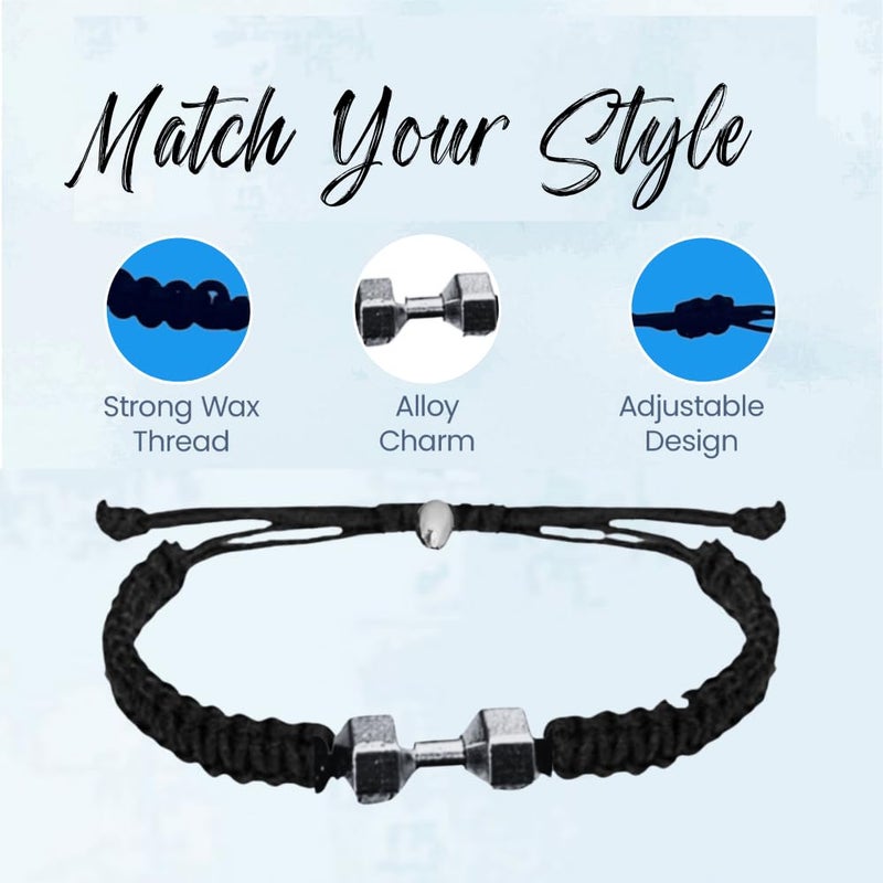 Sportybella Fitness Bracelet, Motivational Dumbbell Charm Adjustable Bracelet for Men & Women, Exercises Weightlifting, Sports Fitness, Personal Trainer Gift - Image 4