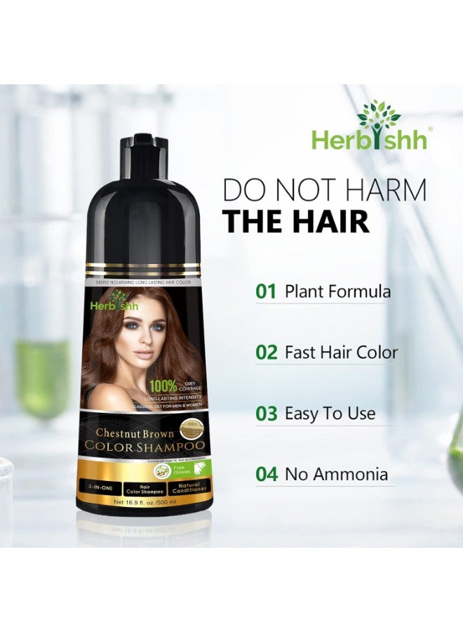 Herbishh Hair Color Shampoo Chestnut Brown for Grey Hair 500ml + Argan Hair Mask for Dry or Damaged Hair 150ml - Image 4
