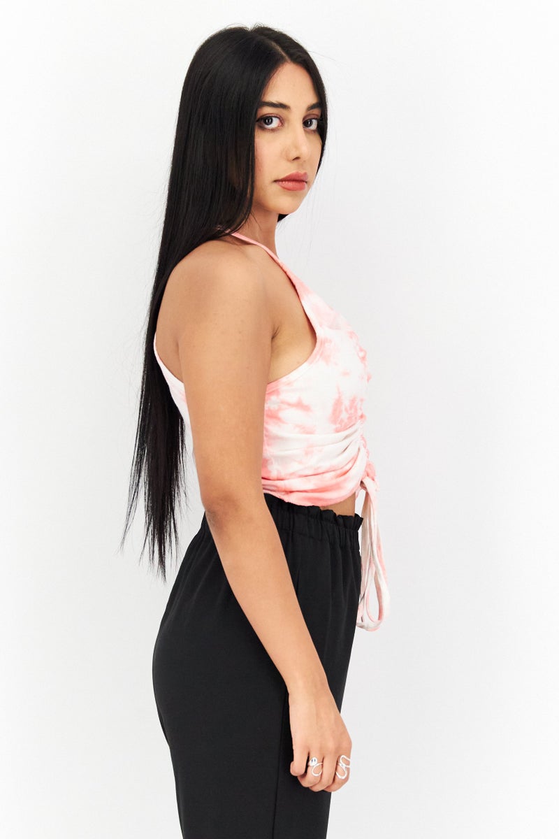 Missguided Women V-Neck Sleeveless Tie Dye Cropped Tank Top, Pink Combo - Image 3