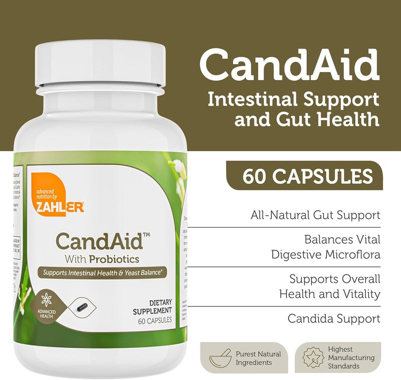 Zahler  CandAid Cleanse Digestive Health Supplement with Probiotics for Women  Men  Daily Adults Men  Women Probiotic for Gut Health  Overgrowth  Kosher 60 Capsules - Image 2