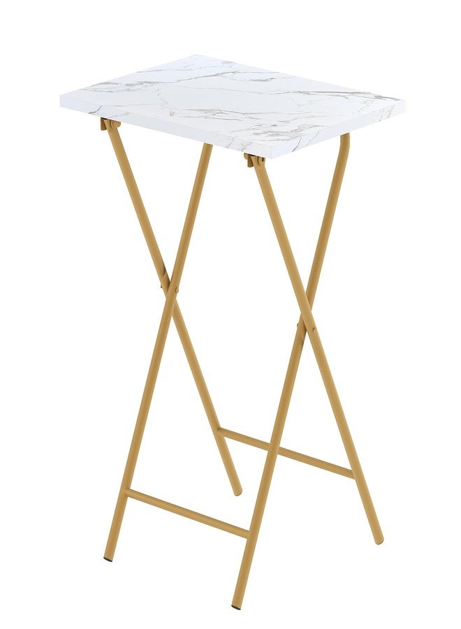 Adompacat Folding TV Tray Table, Portable Foldable TV Dinner Tray on couch, Space-Saving Snack Serving Sofa Side Table, Easy to Fold Stable TV Trays for Living Room, Bedroom, Small Spaces (White Marble + Gold) - Image 1