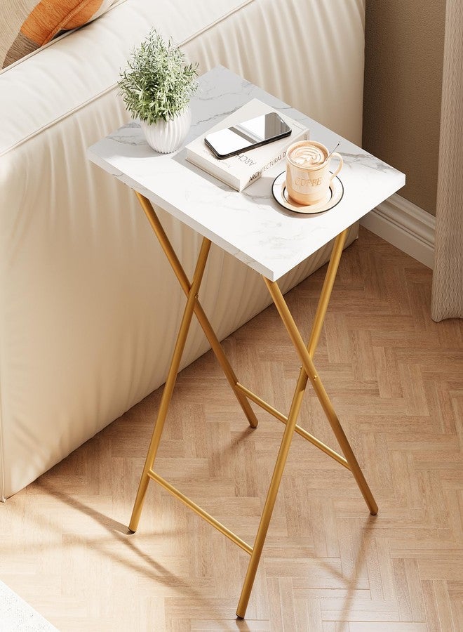Adompacat Folding TV Tray Table, Portable Foldable TV Dinner Tray on couch, Space-Saving Snack Serving Sofa Side Table, Easy to Fold Stable TV Trays for Living Room, Bedroom, Small Spaces (White Marble + Gold) - Image 2