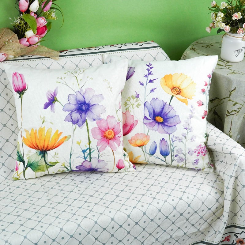 ONWAY Spring Summer Pillow Covers 18x18 Inch Set of 2 Floral Colorful Flowers Decorations Farmhouse Living Room Outdoor Cushion Case for Sofa Couch Home Bed - Image 3