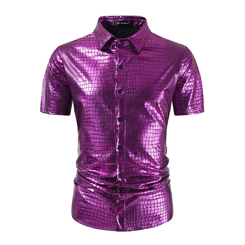 2025 Men'S Party Stage Glossy Short Sleeve Round Neck T-Shirt Colorful T-Shirt - Image 4