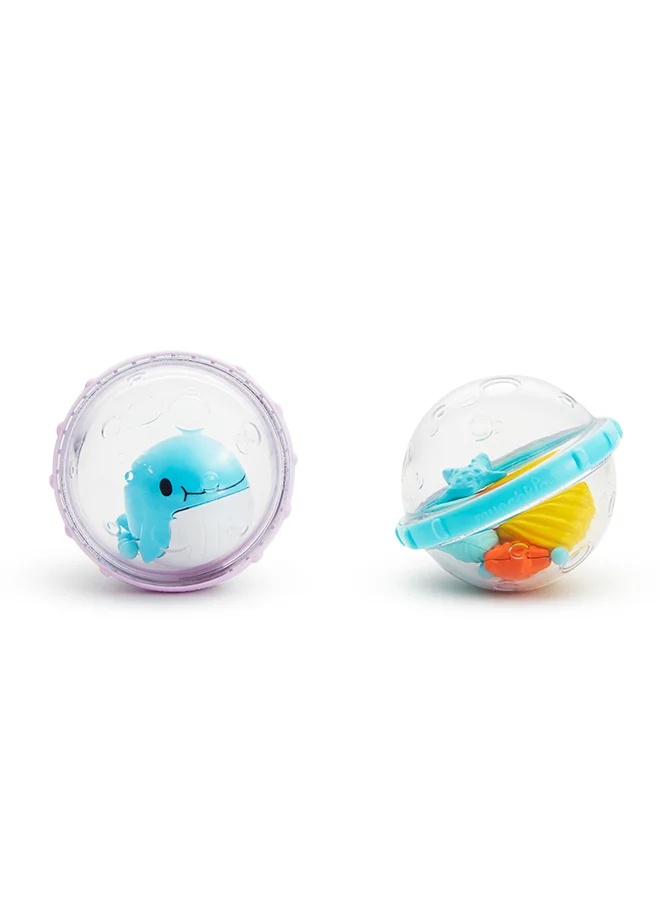 Munchkin Pack Of 2 Float And Play Bubbles, Stimulate Baby'S Sense Of Sight, Hearing And Touch, Hand + Eye Coordination, 4M+ Whale