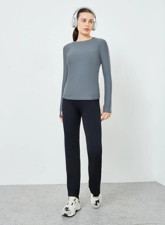 Styli Active Charcoal Long Sleeve Reflective Stripe Top
