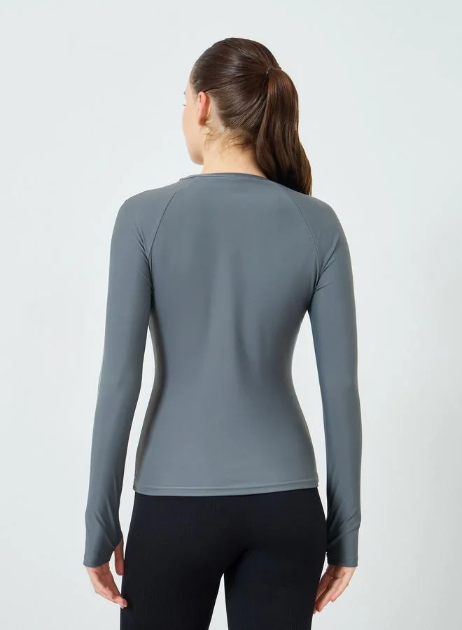 Styli Active  Charcoal Long Sleeve Reflective Stripe Top for Women | Best Price UAE