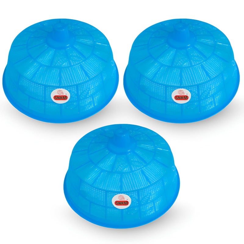 SNKM SNKM Food Cover Dome Net Plastic Big Size Round Flies Mosquitoes Insect Proof Dining Tables Cover Fruits Vegetable Rice Cover Large Sky Blue Combo Pack of 3  - Image 1