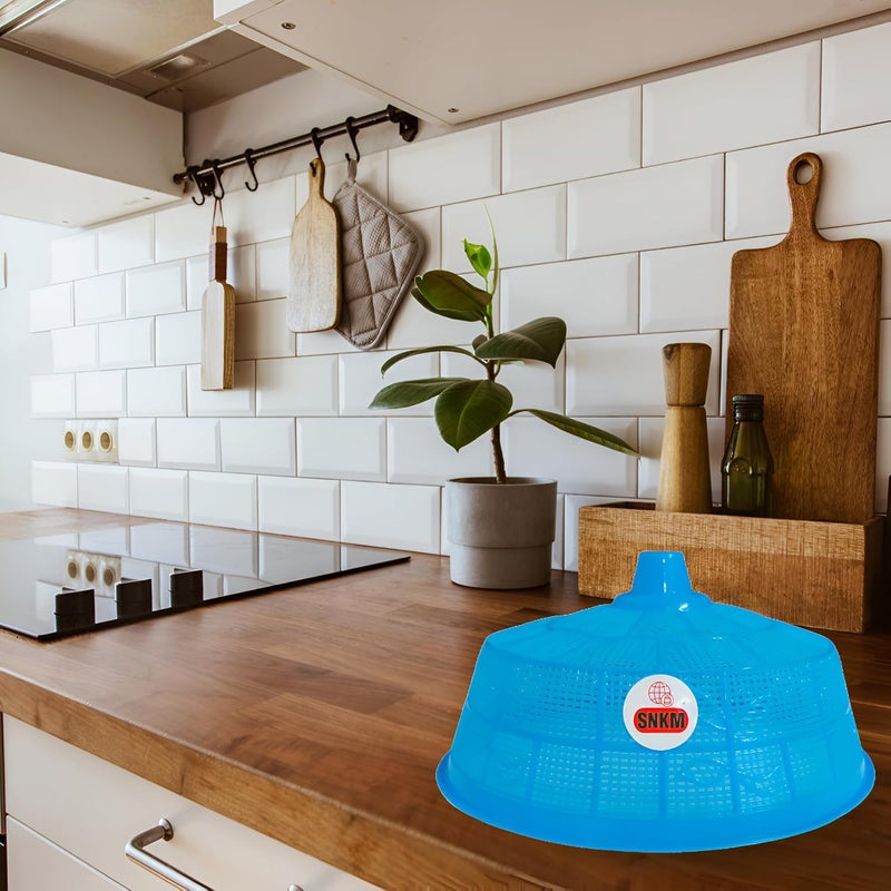 SNKM SNKM Food Cover Dome Net Plastic Big Size Round Flies Mosquitoes Insect Proof Dining Tables Cover Fruits Vegetable Rice Cover Large Sky Blue Combo Pack of 3  - Image 3