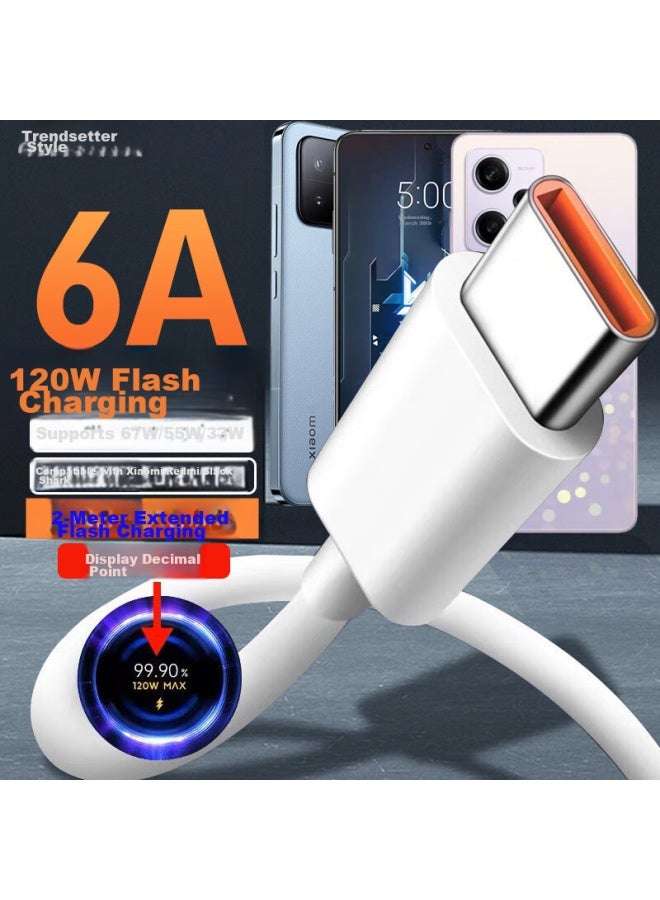 trendsetter كابل شحن لهواتف شاومي، 2 متر، متوافق مع شاومي 15/15 برو/ريدمي تيربو 3/نوت 14 برو+/13 ألترا/k80/70e - Image 1