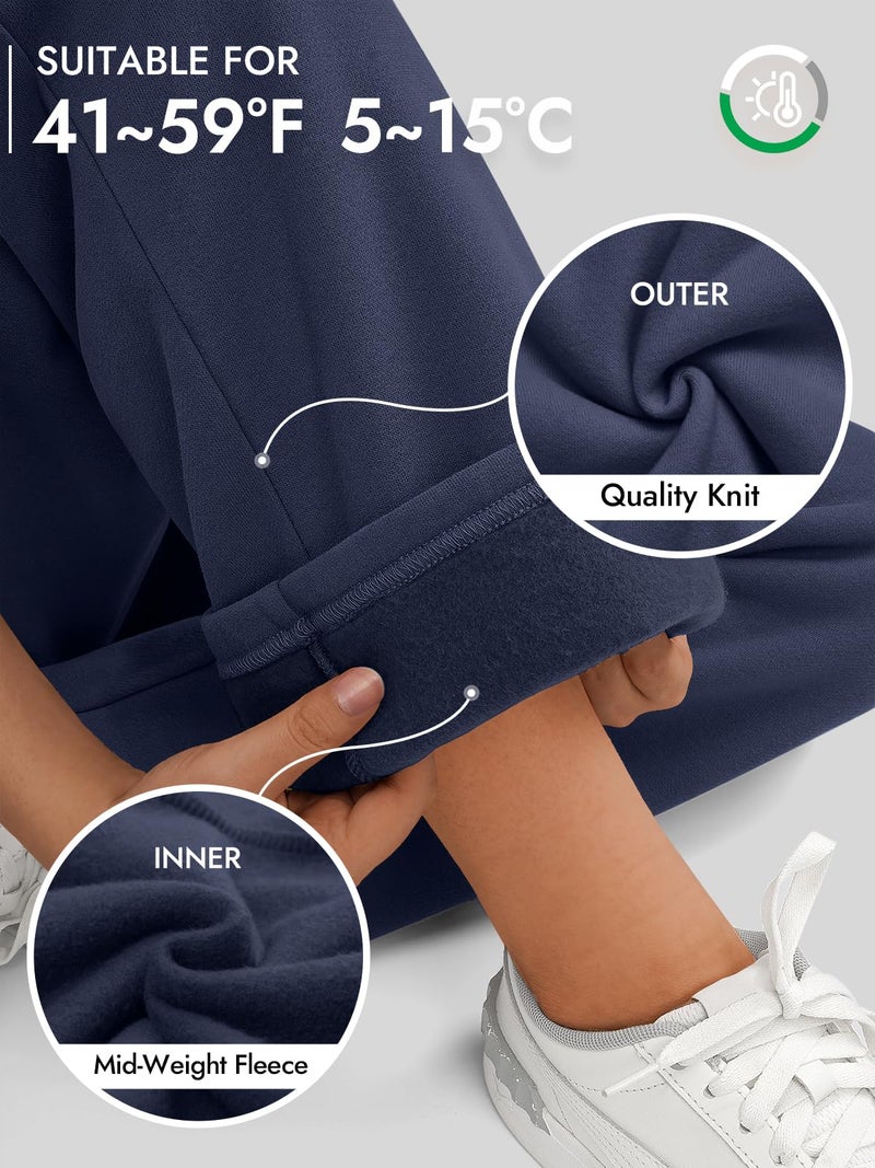 ATHMILE Womenâ€™s Flare Sweatpants Fleece Lined Baggy Extra Long Cute Pants High Wasited Athletic Joggers with Pockets Navy Blue - Image 3