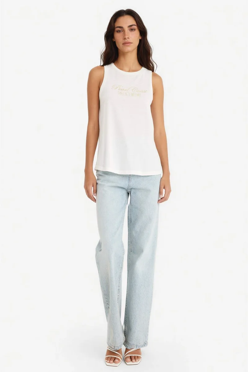 ديفاكتو Relax Fit Slogan Crew Neck Tank Top