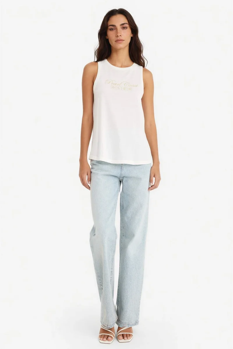 DeFacto Relax Fit Slogan Crew Neck Tank Top
