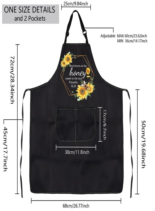 MBMSO Christian Aprons Proverbs 16:24 Religious Gifts Bible Verse Apron with Pockets Kind Words Are Like Honey Biblical apron (Proverbs 16:24 Apron-black) - Image 2