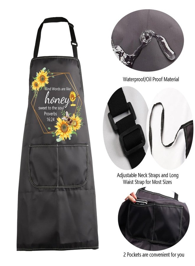 MBMSO Christian Aprons Proverbs 16:24 Religious Gifts Bible Verse Apron with Pockets Kind Words Are Like Honey Biblical apron (Proverbs 16:24 Apron-black) - Image 5
