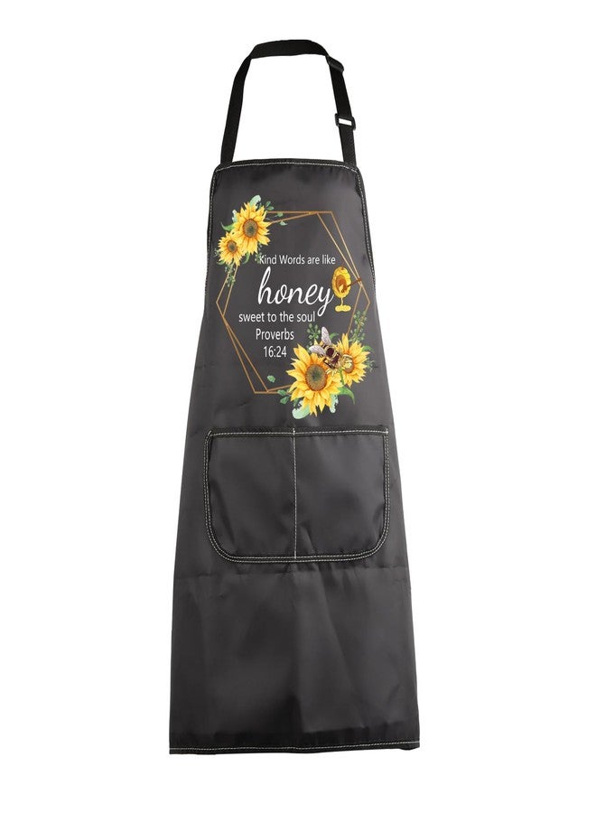 MBMSO Christian Aprons Proverbs 16:24 Religious Gifts Bible Verse Apron with Pockets Kind Words Are Like Honey Biblical apron (Proverbs 16:24 Apron-black) - Image 1