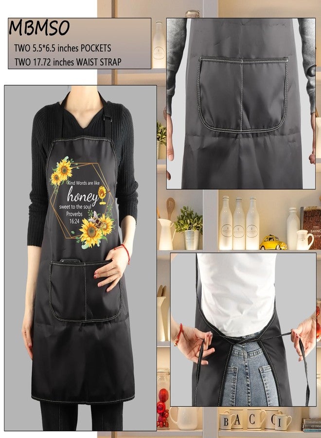 MBMSO Christian Aprons Proverbs 16:24 Religious Gifts Bible Verse Apron with Pockets Kind Words Are Like Honey Biblical apron (Proverbs 16:24 Apron-black) - Image 3