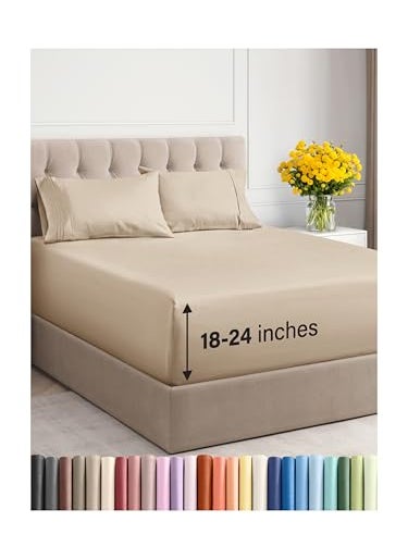 Extra Deep Twin XL Sheet Set  4 Piece Breathable  Cooling Sheets  Hotel Luxury Bedding Set with 1824 Inch Extra Deep Pockets  Easy Fit  Super Soft Wrinkle Free and Comfy  Cream Twin XL Size