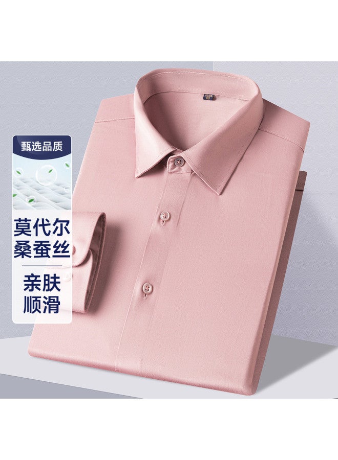 Fapai Men's Shirt In Pure Color Business Fashion Skin-friendly Long Sleeves [contains Mulberry Silk & Modal] - Image 2