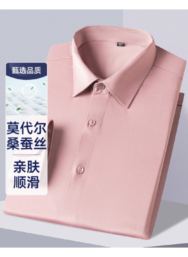 Fapai Men's Shirt In Pure Color Business Fashion Skin-friendly Long Sleeves [contains Mulberry Silk & Modal] - Image 1