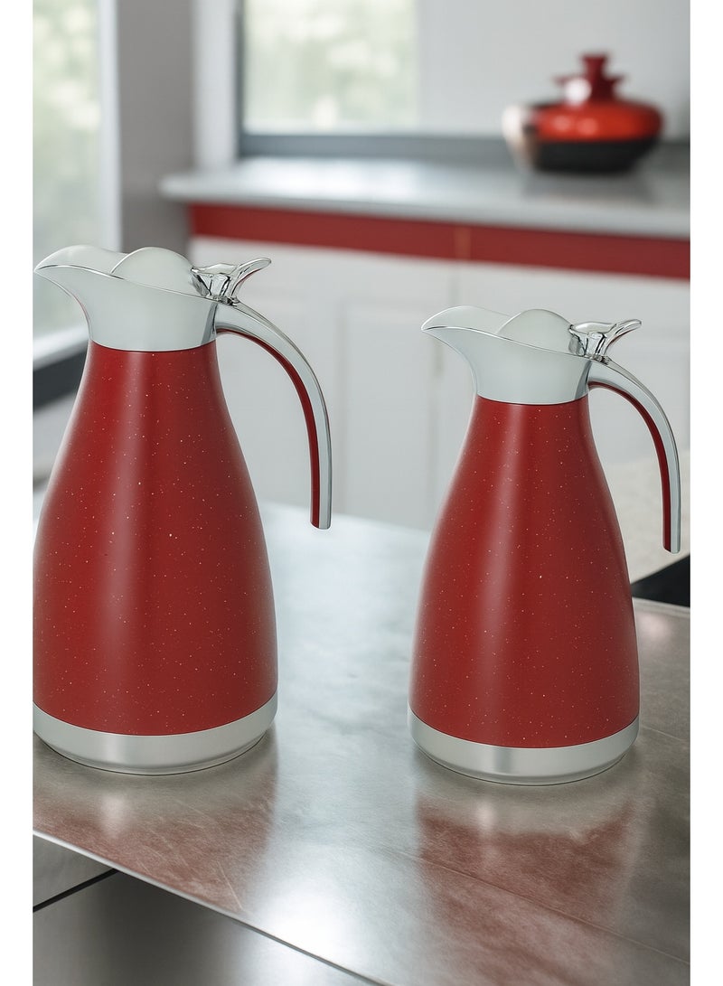 باصرة طقم ترامس شاي فاخرة قطعتين أحمر منقط حجم 1.2 - 1.5 لتر - Image 1