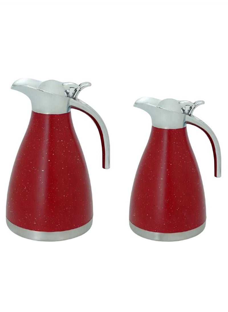 باصرة طقم ترامس شاي فاخرة قطعتين أحمر منقط حجم 1.2 - 1.5 لتر - Image 3