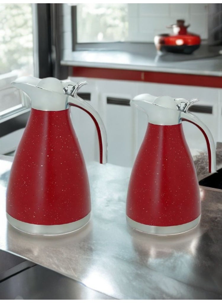 باصرة طقم ترامس شاي فاخرة قطعتين أحمر منقط حجم 1.2 - 1.5 لتر - Image 2