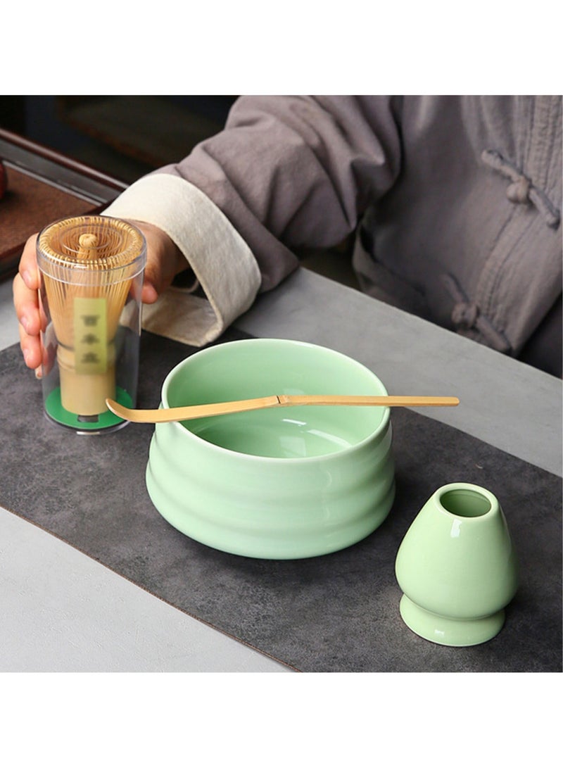 Matcha Whisk Set, 4pcs Japanese Tea Set,Matcha Whisk,Traditional Scoop, Matcha Bowl, Ceramic Whisk Holder,Traditional Matcha Tool Set for Matcha Tea Ceremony(White Discharge Powder) - Image 3