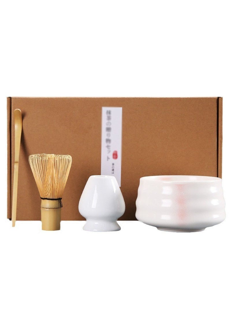 Matcha Whisk Set, 4pcs Japanese Tea Set,Matcha Whisk,Traditional Scoop, Matcha Bowl, Ceramic Whisk Holder,Traditional Matcha Tool Set for Matcha Tea Ceremony(White Discharge Powder) - Image 1