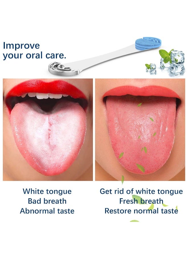 MOOSEC Tongue Scraper for AdultsKids Durable Food Grade 2 in 1 Silicone Tongue Brush and 100 Stainless Steel Tongue Scrapers Reduce Bad Breath - Image 2