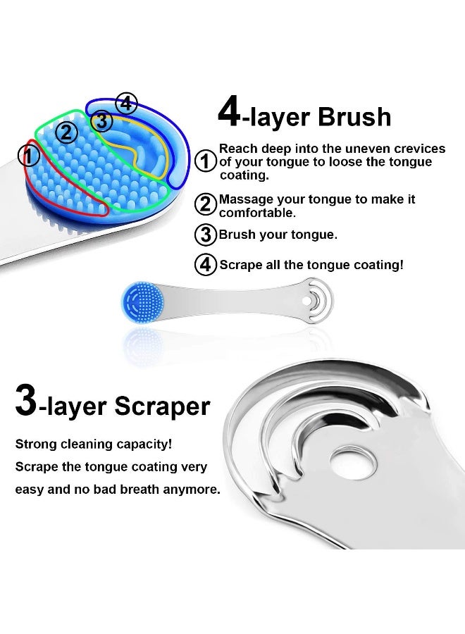 MOOSEC Tongue Scraper for AdultsKids Durable Food Grade 2 in 1 Silicone Tongue Brush and 100 Stainless Steel Tongue Scrapers Reduce Bad Breath - Image 4