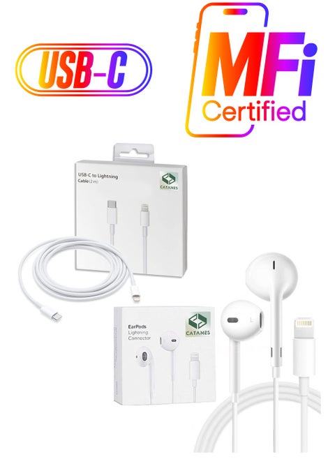 Earphones with Lightning Connector and USB-C to Lightning Cable 2m