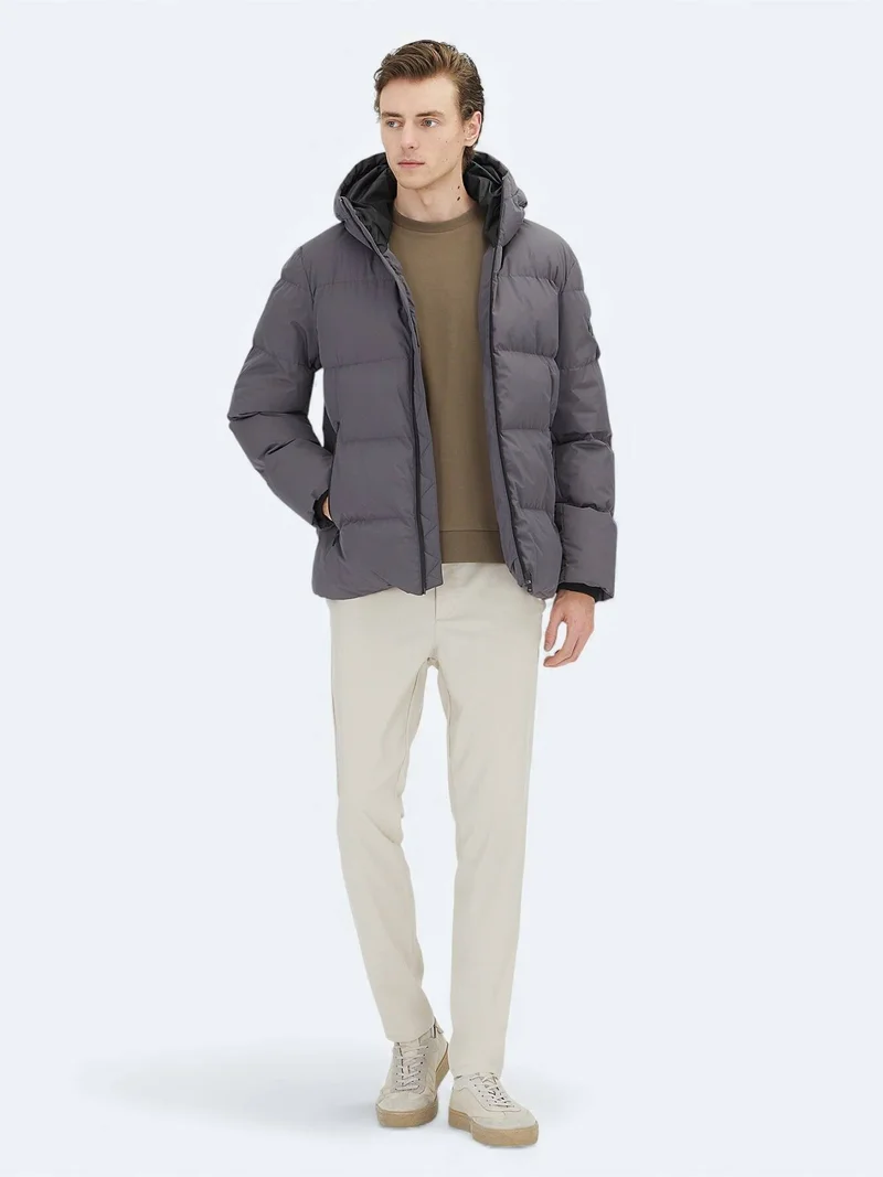 Kip Grey Hooded Casual Weaving Coat