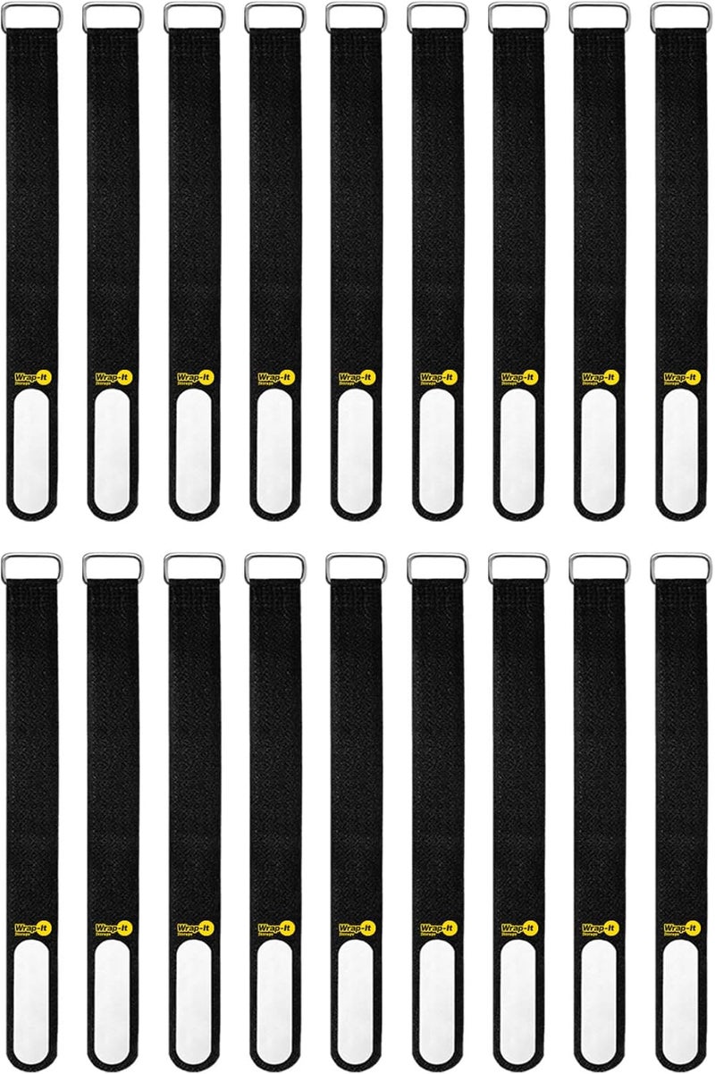 Wrap-It Storage Cinch-Straps, 8-in (18-Pack) Black - Hook and Loop Strap with Write on Label for Easy Cord Identification and Cable Management - Image 1