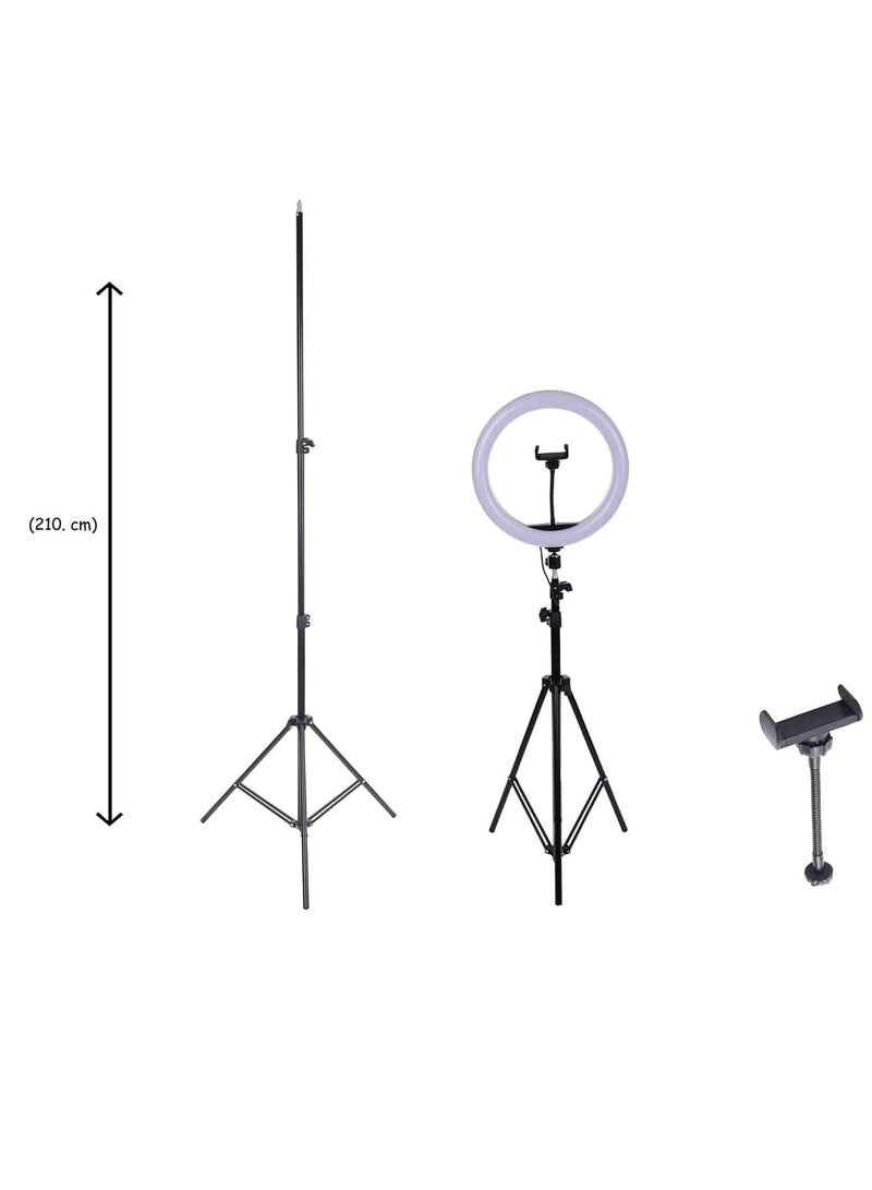 حلقة اضاءة دائرية للبث المباشر والتصوير الاحترافي M-33 مع استدارة 360 درجة 33 سم مع حامل موبايل وحامل ثلاثي 2.1 متر - ابيض و اسود - Image 4