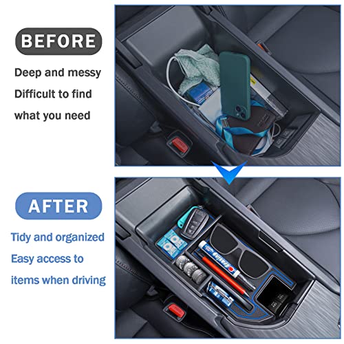TOPINSTALL Blue Center Console Tray Compatible with 2018-2024 Toyota Camry XLE XSE and 2020-2023 2024 Camry LE SE with Dual USB Ports, Interior Accessories Armrest Console Organizer (Not for 2025) - Image 3