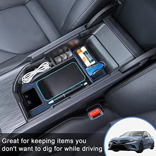 TOPINSTALL Blue Center Console Tray Compatible with 2018-2024 Toyota Camry XLE XSE and 2020-2023 2024 Camry LE SE with Dual USB Ports, Interior Accessories Armrest Console Organizer (Not for 2025) - Image 5