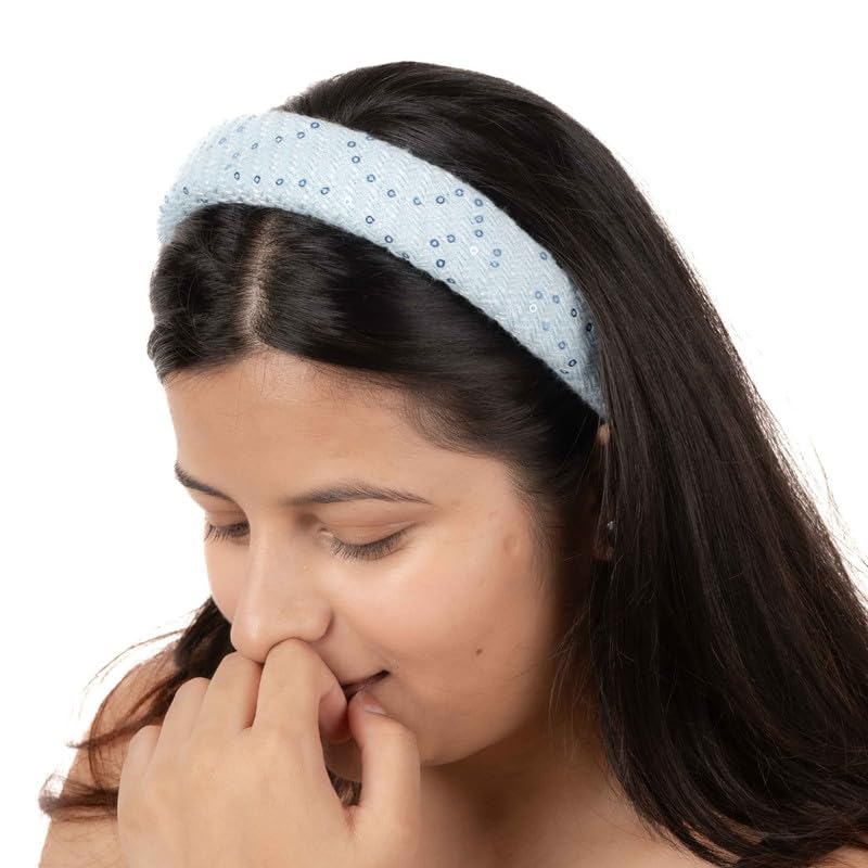 F DREAM Women's Sweet And Elegant Glitter Hair Hoop, Retro French Style Hair Clip, Popular Outing Hair Accessories For Autumn And Winter (Pack2-Blue) - Image 4